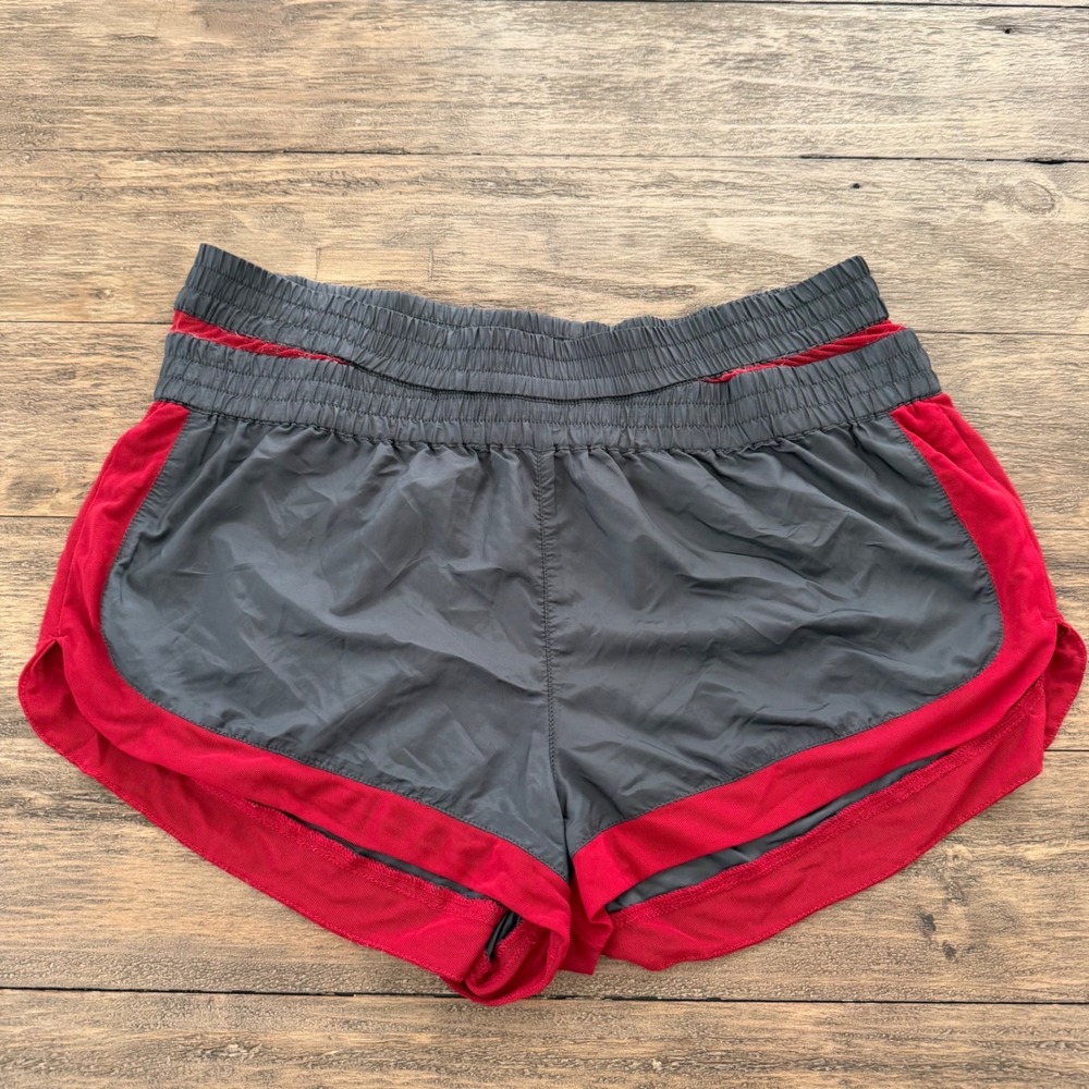 FP Movement Free People Running Shorts Grey Red Mesh Waist Medium